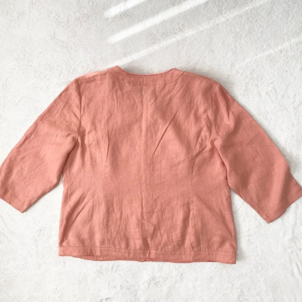 Chico's 100% linen Blazer 3/4 Sleeves Womens Size 3‎ Tangerine - Picture 2 of 10